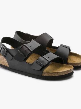 Birkenstock Black Two-Strap Milano-Style Buckle Sandals